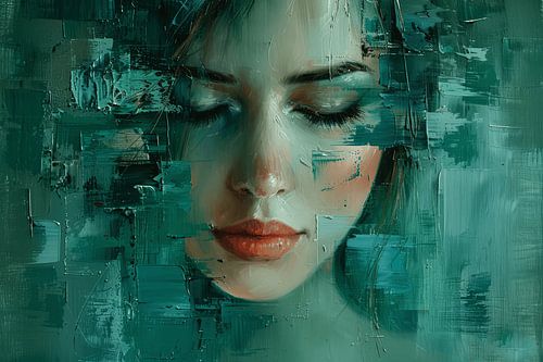 Abstract portret in groen tinten