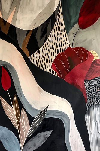 Dynamisch abstract ontwerp met bloemen en vormen