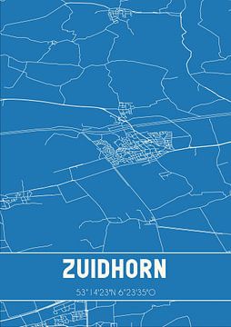 Blauwdruk | Landkaart | Zuidhorn (Groningen) van MijnStadsPoster