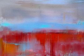 Modern abstract in blauw, terra en goud van Studio Pieternel