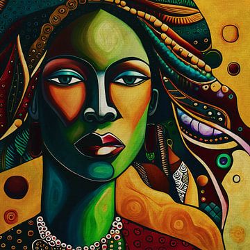Portret van een gekleurde vrouw met hoofddoek