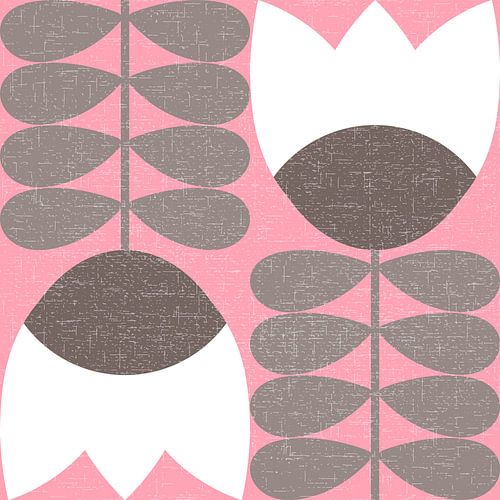 Art rétro d'inspiration vintage des années 70 avec des fleurs et des feuilles stylisées en brun, ros