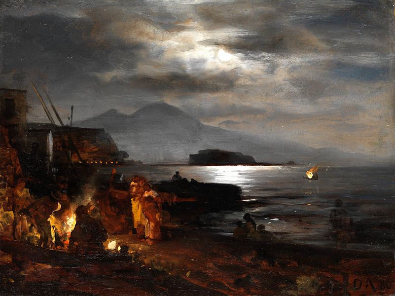 Oswald Achenbach.Night view of Naples by 1000 Schilderijen