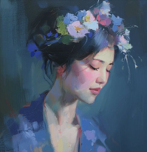 Portret in warme blauwtinten