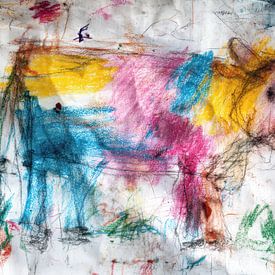 Kleurrijke Koe - Vrolijk Kinderkunstwerk van Peter Pen tekeningen en schilderijen