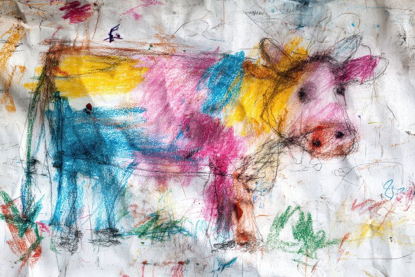 Colourful Cow - Cheerful children's artwork by Peter Pen Drawings and Paintings