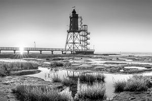Nordsee Leuchtturm Obereversand in schwarz-weiß