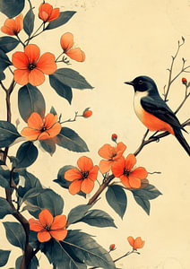 Hibiskus und Vogel