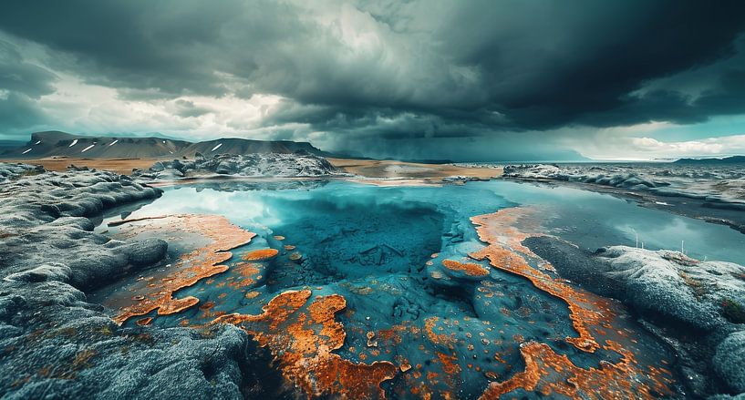 Azuurblauwe geiser kalm voor uitbarsting van fernlichtsicht