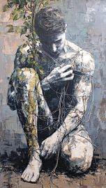 Fragile Human Embracing Tree Growth Emerging Through Body Surreal Nature Fusion Art by Aden Pink Studio
