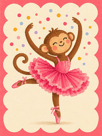 Une joyeuse ballerine singe en rose sur Thomas burnet