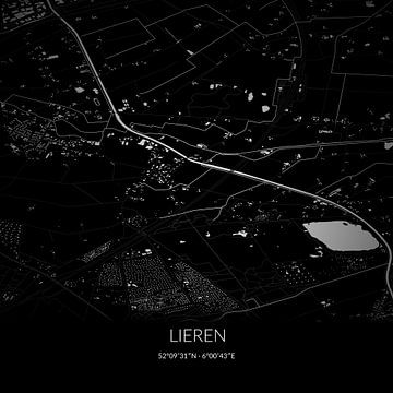 Zwart-witte landkaart van Lieren, Gelderland. van Rezona