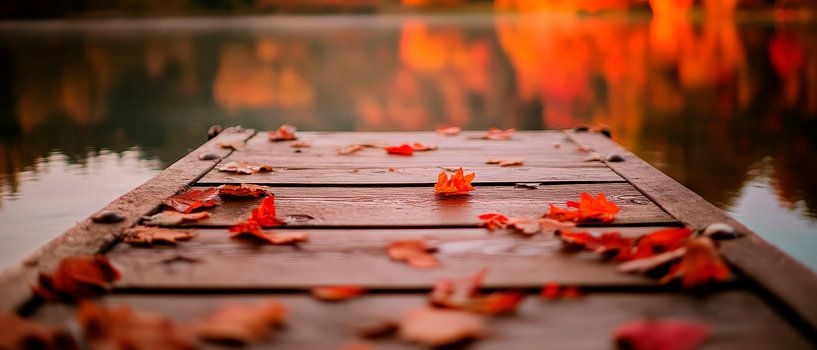 Autumnal wooden plank by the lake by Poster Art Shop