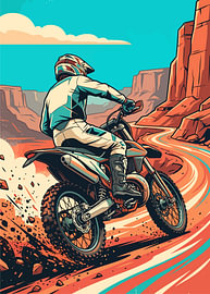 Un pilote de motocross fonçant à toute allure sur une piste dans un canyon désertique : une action pleine de dynamisme