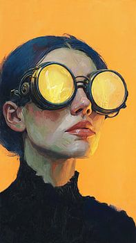 Surrealistische Frau mit blauen Haaren