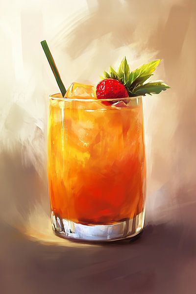 'Happy Hour' Cocktail in Oranje,  Bruin en Beige van Studio Ypie