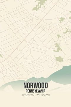 Vintage landkaart van Norwood (Pennsylvania), USA. van MijnStadsPoster
