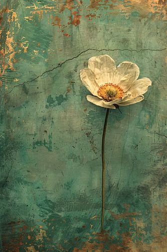 Delicate witte bloem op verweerde achtergrond