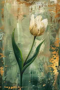 Witte tulp in abstracte expressieve olieverf van Art & Soul Creations
