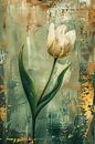 White tulip in abstract expressive oil paint by Art & Soul Creations thumbnail