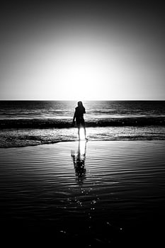 Silhouet in de avondzon