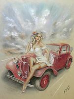 Meisje en klassieke auto - Vintage