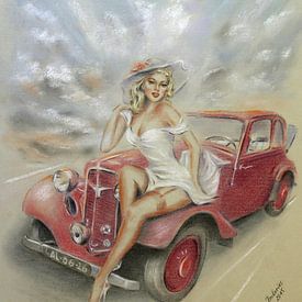 Meisje en klassieke auto - Vintage van Marita Zacharias