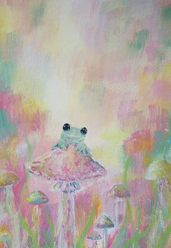 Frog on a mushroom by Jente Bergman
