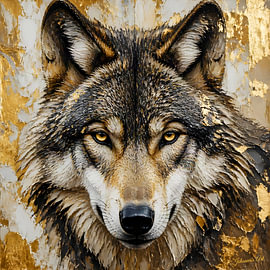 The Golden Howl - Wolf 2 van Johannas Art Creations