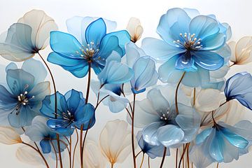 Delicaat bloemstuk in blauw