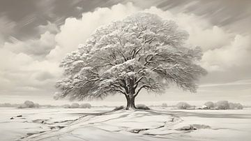 Peinture d'un arbre solitaire