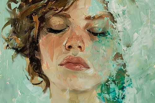 Portrait de femme aux yeux fermés et jeu de couleurs