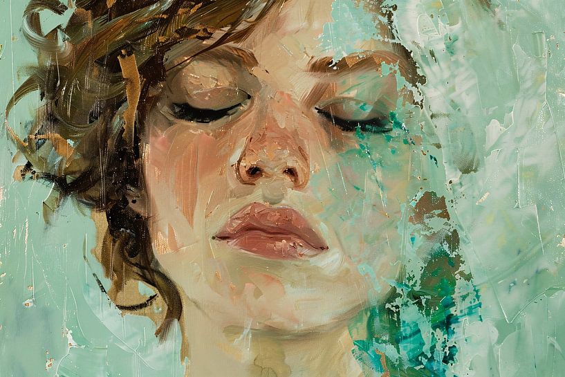 Portrait de femme aux yeux fermés et jeu de couleurs par Art & Soul Creations