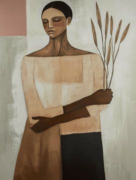Modern portret in aardetinten van Carla Van Iersel