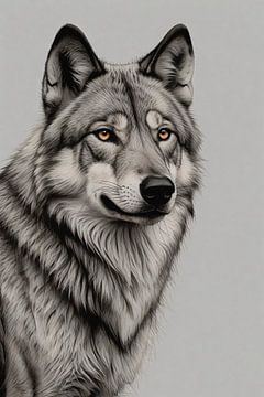 Majestueuze wolf in monochrome tinten van De Muurdecoratie