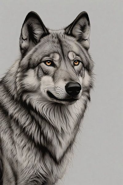 Majestueuze wolf in monochrome tinten van Art & Soul Creations