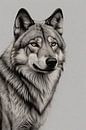 Majestueuze wolf in monochrome tinten van Art & Soul Creations thumbnail