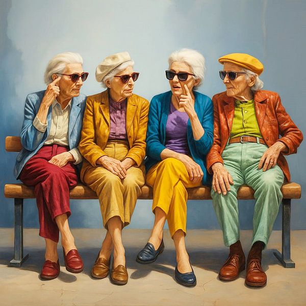 Ältere Leute vier Personen Bank sitzend unterhaltend von gm_designs