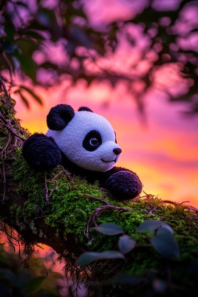 Panda plush figure in the evening light by Poster Art Shop