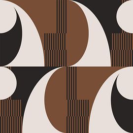 Abstracte Retro Geometrie in Bruin, Wit, Zwart. Moderne abstracte geometrische kunst nr. 4 van Dina Dankers