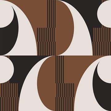 Abstracte Retro Geometrie in Bruin, Wit, Zwart. Moderne abstracte geometrische kunst nr. 4 van Dina Dankers