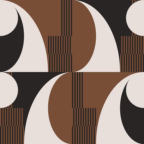 Abstracte Retro Geometrie in Bruin, Wit, Zwart. Moderne abstracte geometrische kunst nr. 4