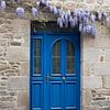 blauwe deur en ramen van een oud huis in frankrijk met bloemen van ChrisWillemsen