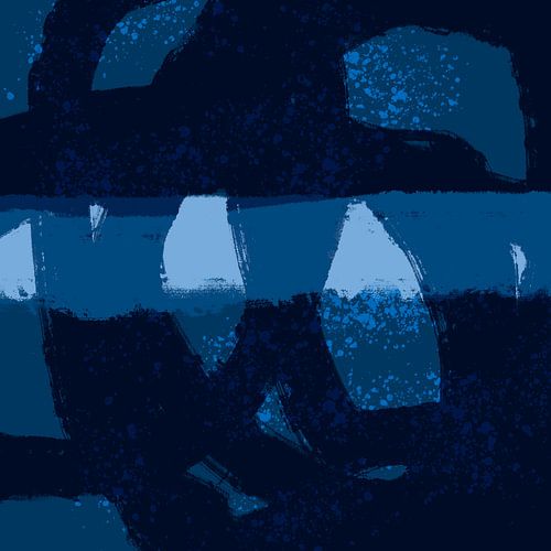 Moderne abstracte kunst. Kleurrijk landschap in blauwe kleuren. Storm op zee.