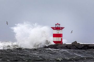 Storm Corrie bereikt de kust van Nederland bij Scheveningen op maandag 31 januari 2022