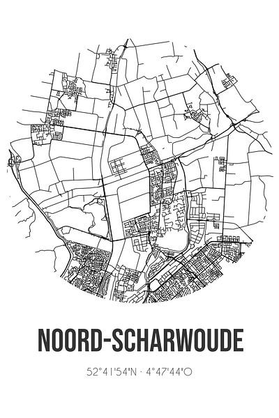 Noord-Scharwoude (Noord-Holland) | Map | Black and White by Prints of Place