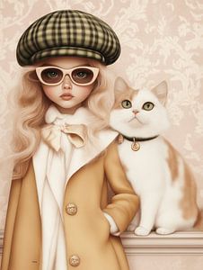 Fashionista, modernes Porträt eines Mädchens und ihrer Katze