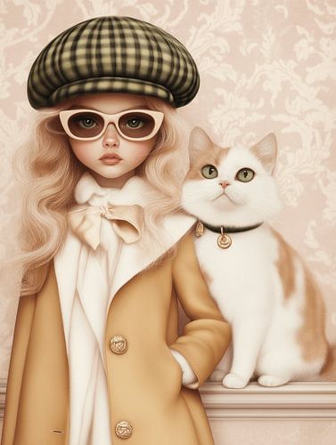Fashionista, modern portrait of a girl and her cat by Carla Van Iersel