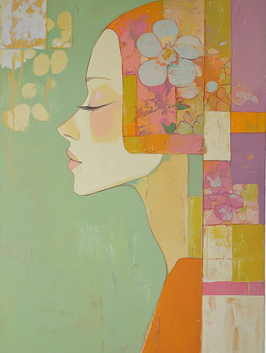Frau mit Blume | Ruhige Frau mit Blume von Zen und Mehr