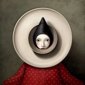 A woman with her head on a plate by Laila Bakker